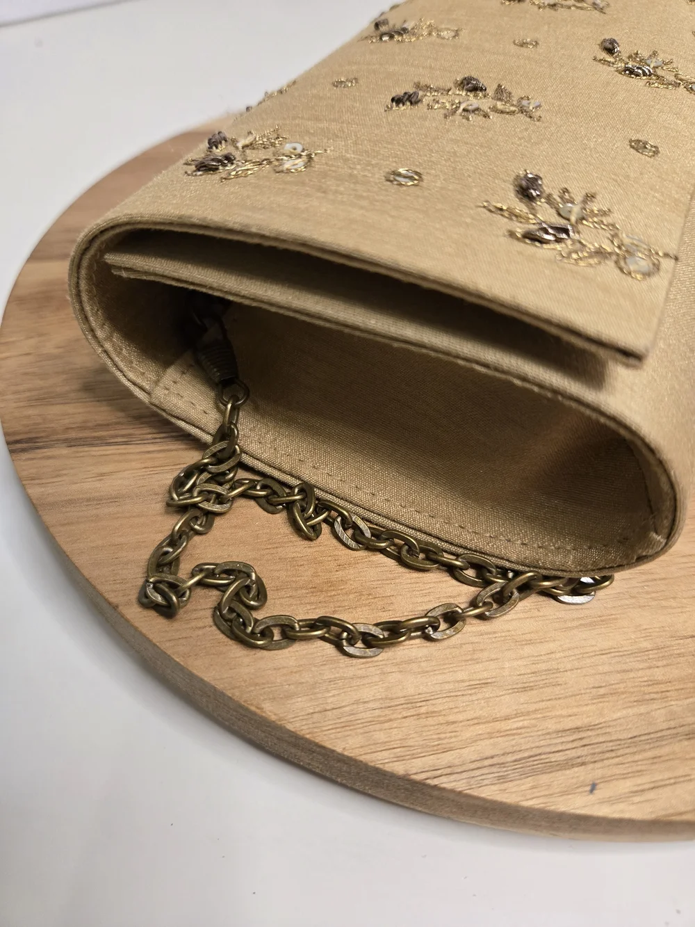 fabindia Gold Embroidered Satin Crossbody Clutch